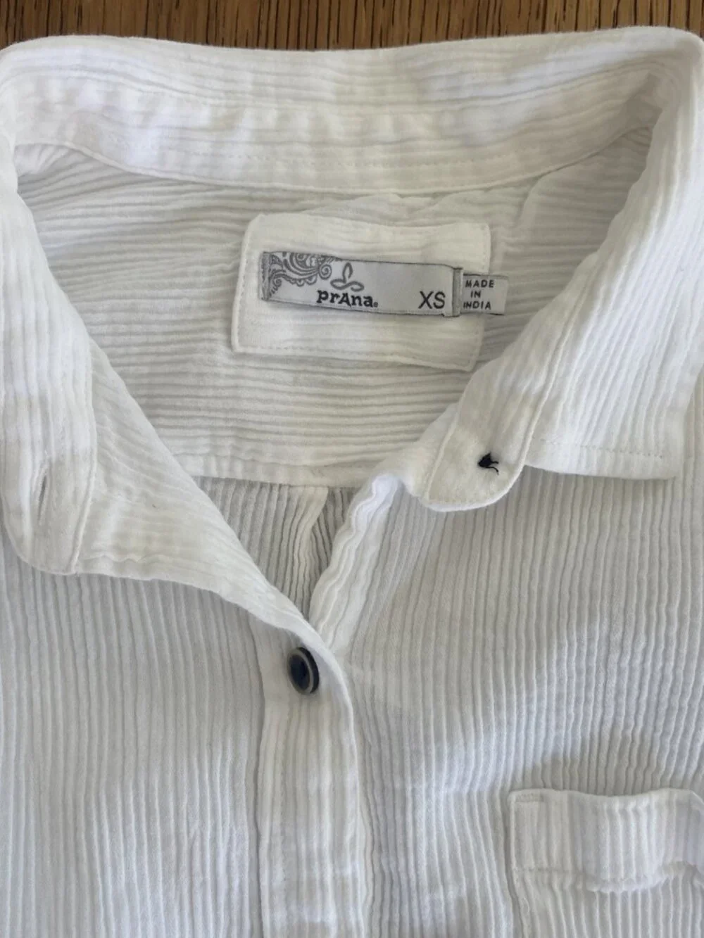 prAna White Button Front Shirt XS Ribbed Cotton Long Sleeve Casual Boho - Picture 7 of 9